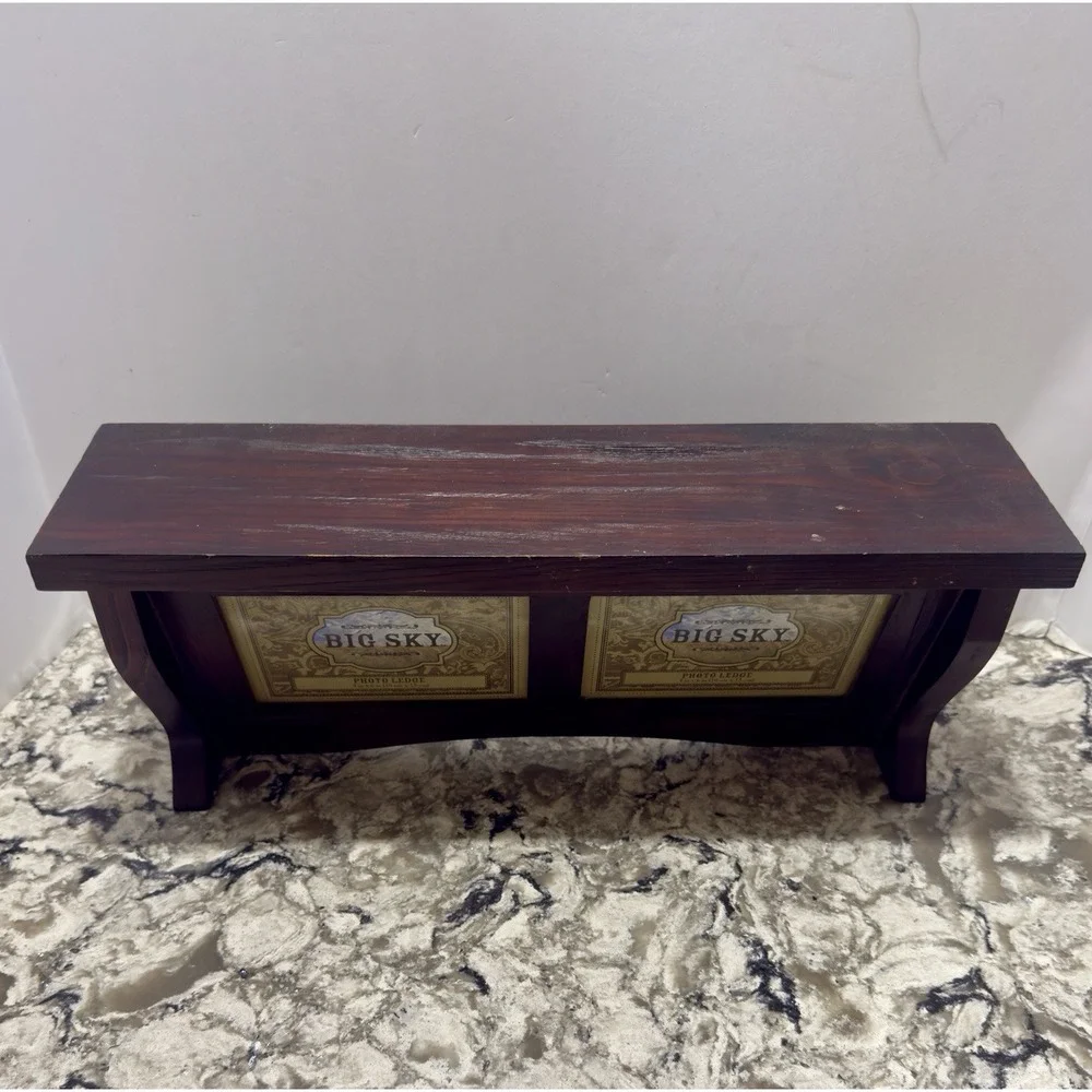 Vintage Big Sky Wood Photo Ledge Shelf Double 4x6 Picture Frame  Rustic Cabin